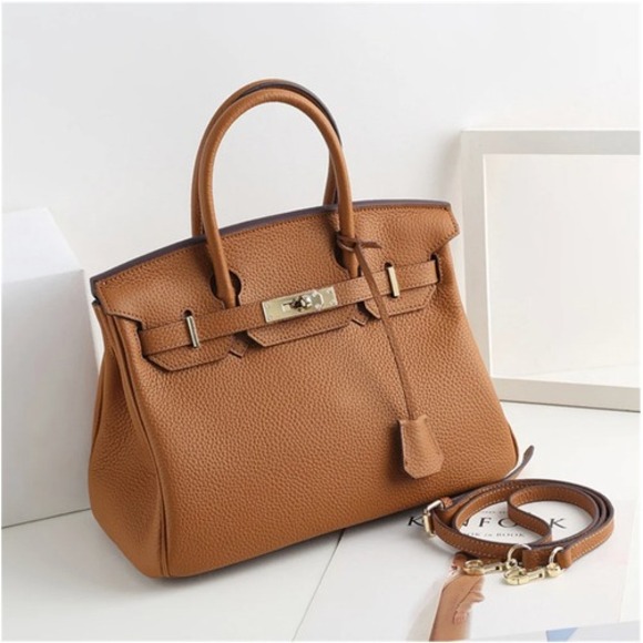 Satchel Bag Handbag Leather Look Top Handle Shoulder Bag Gold Lock - Picture 1 of 4